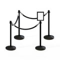 Montour Line Stanchion Post and Rope Kit Black, 4CrownTop 3Blk Rope 8.5x11V Sign C-Kit-3-BK-CN-1-Tapped-1-8511-V-3-ER-BK-PS